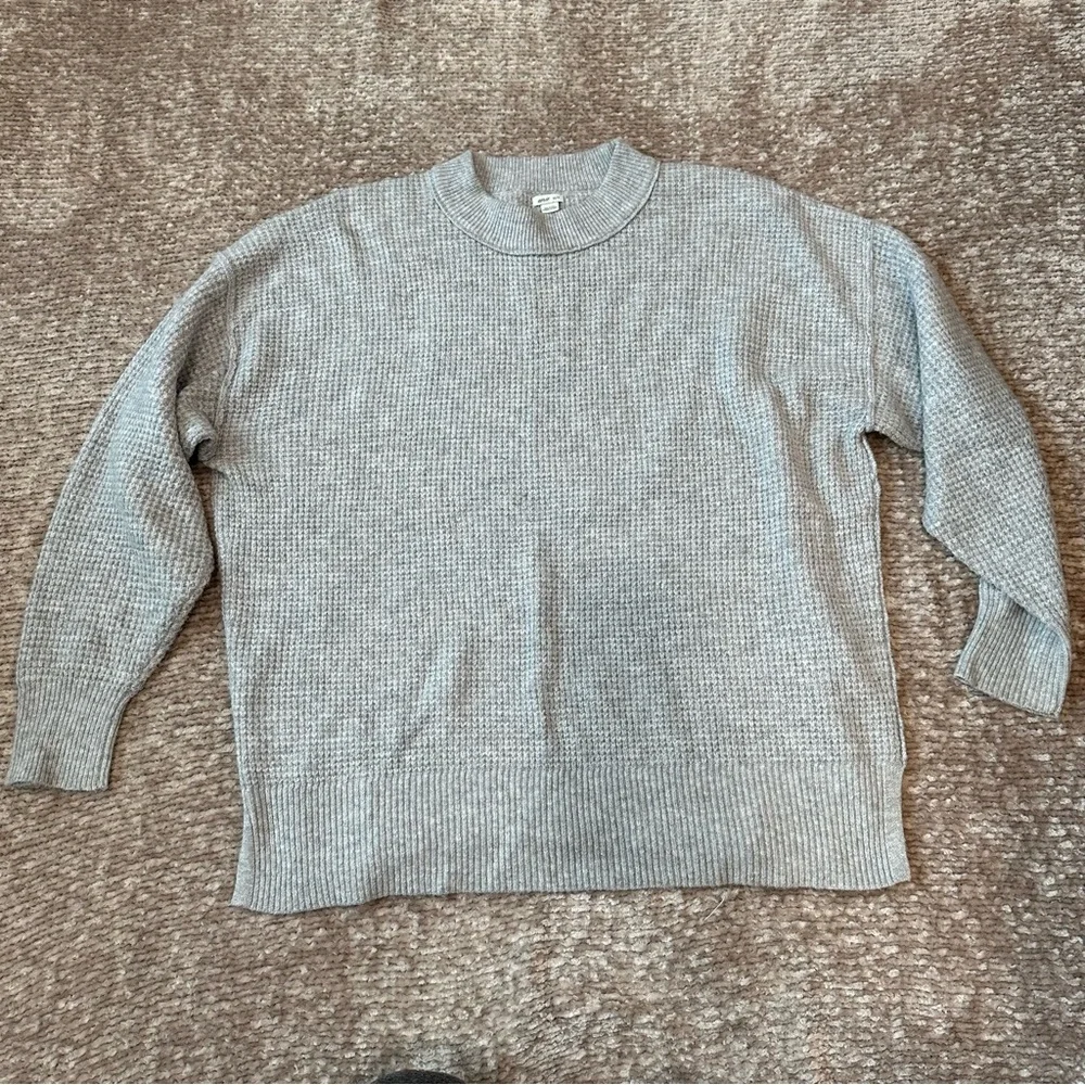 Aerie Grey Waffle Knit Crew Neck Pullover Sweater